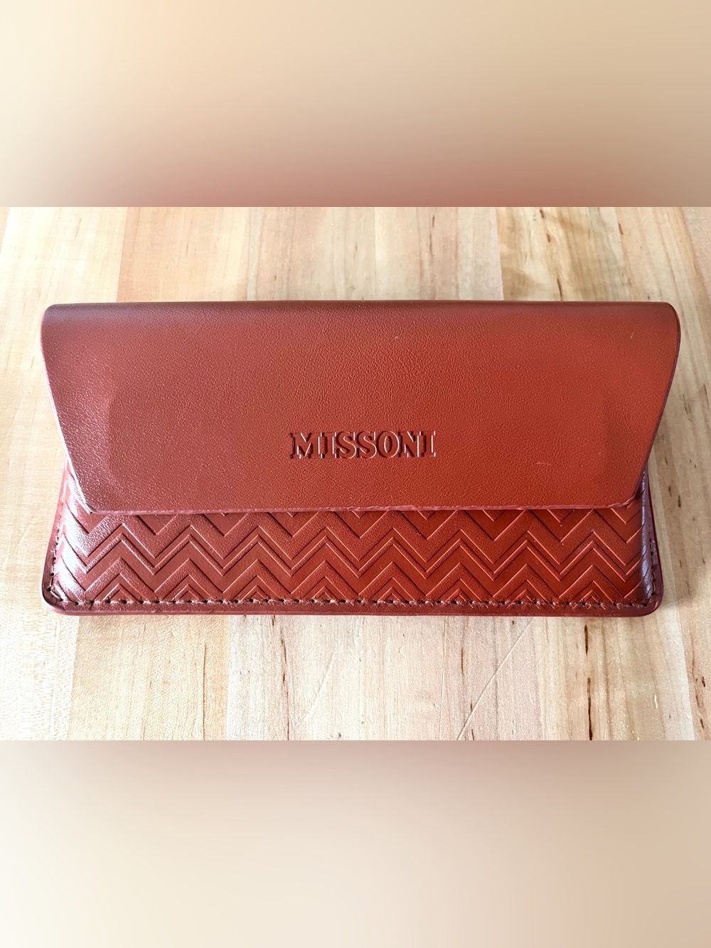 Missoni Cognac Leather Chevron Eyeglass Case